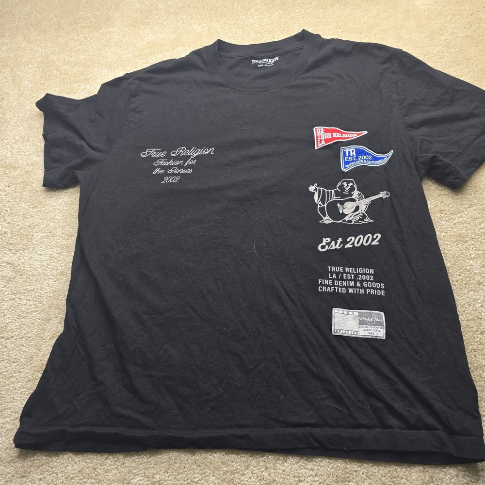 True Religion Brand Jeans Men's Black Graphic‎ T Shirt Est 2002 World Tour XL